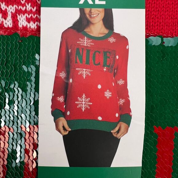 To Be Jolly Naughty/Nice Reversible Sequined Ugly Christmas Sweater NEW Size XL - Picture 12 of 13
